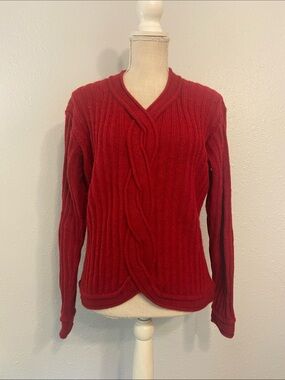 The Peruvian Connection Red 100% Alpaca Ribbed Long Sleeve Sweater Size Large